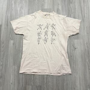Vintage Shaolin Kung Fu Tai Chi Masters Moves Shirt Men's Large 80s Cream 1982